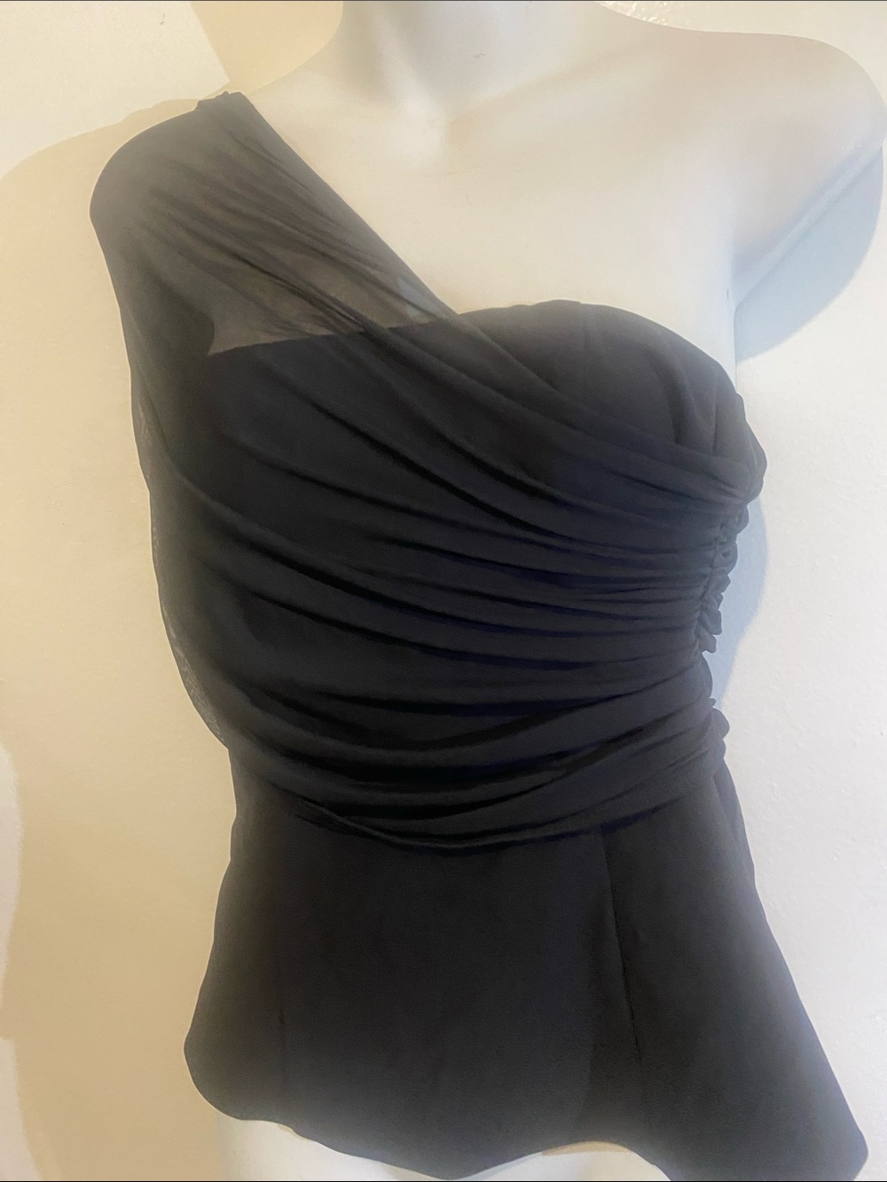One-Shoulder Black Ruched Evening Dress